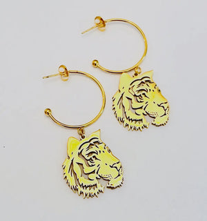 SS Tiger Gameday hoop earrings- bigger Tiger face