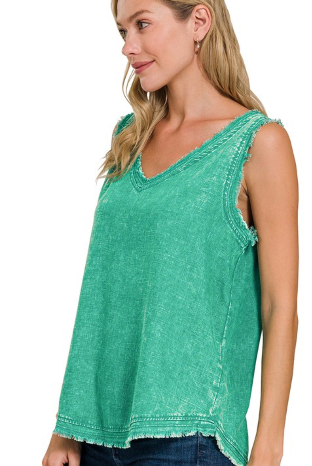 Washed linen frayed top - Kelly green or lavender