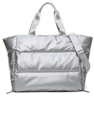 Puffy quilted waterproof travel sports duffle tote bag