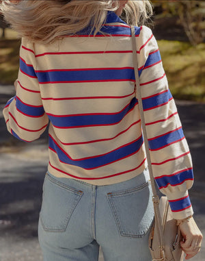 Blue/red stripe vneck pullover