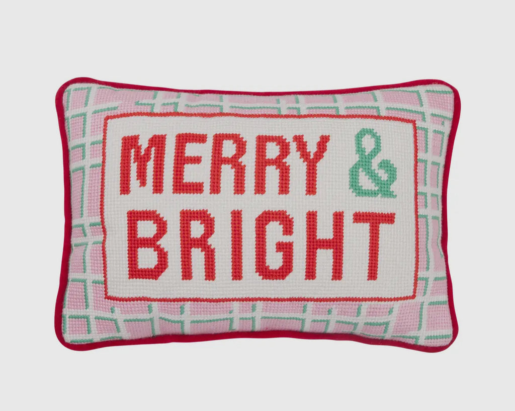 Merry and bright needlepoint pillow