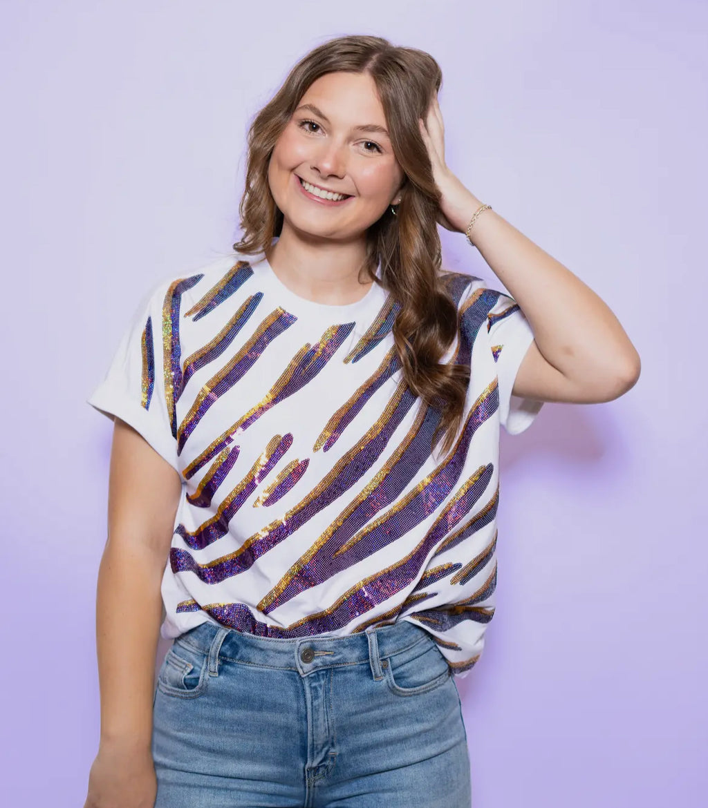 Gameday Purple and gold tiger stripe top