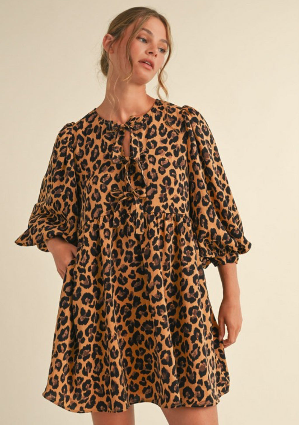 Leopard print tie string dress w/ pockets