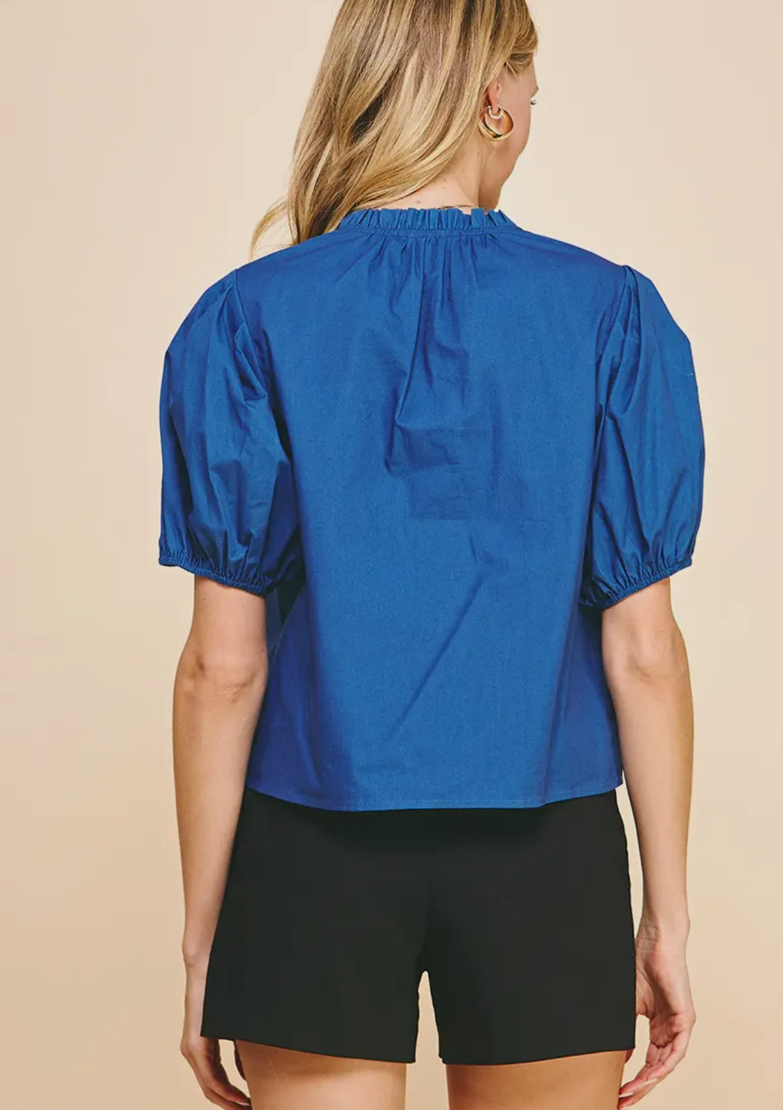 Indigo v-neck woven top