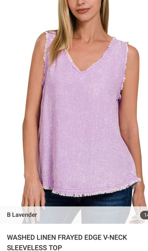 Washed linen frayed top - Kelly green or lavender