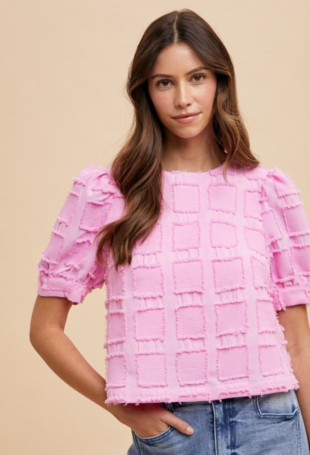 Bubble gum pink texture knit top