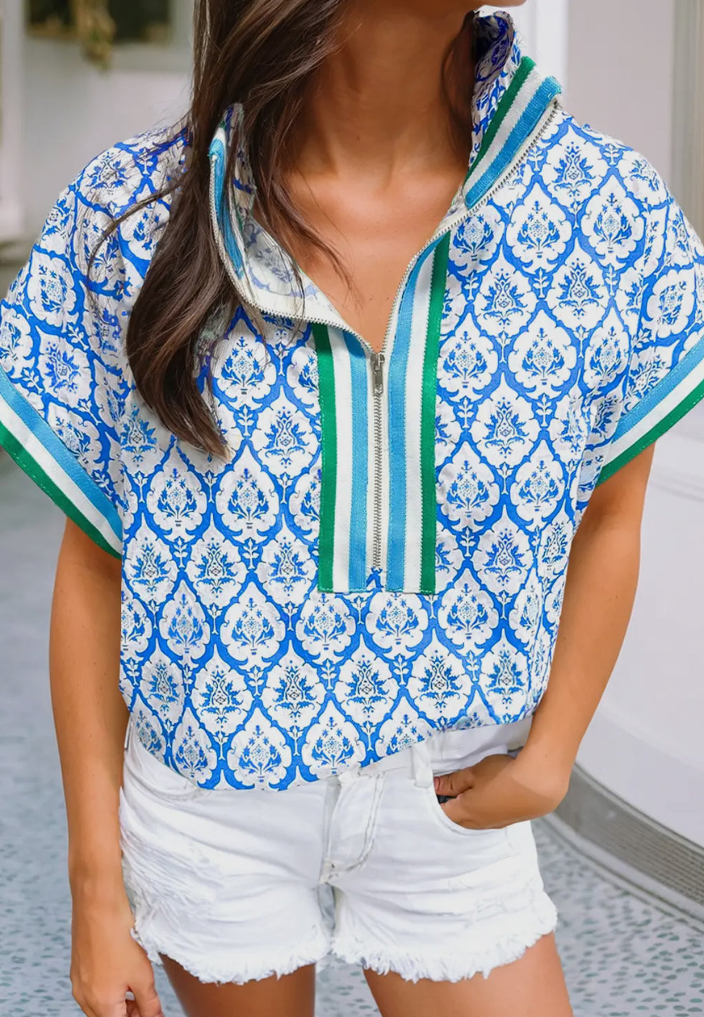 Sky blue zipper top