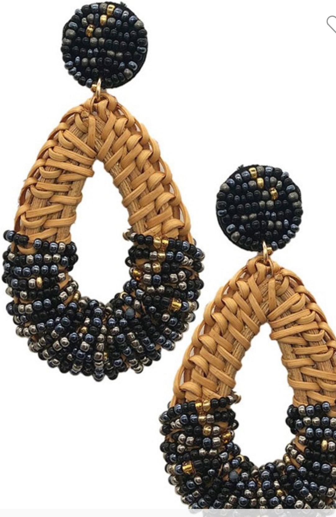 Teardrop braided rattan earrings