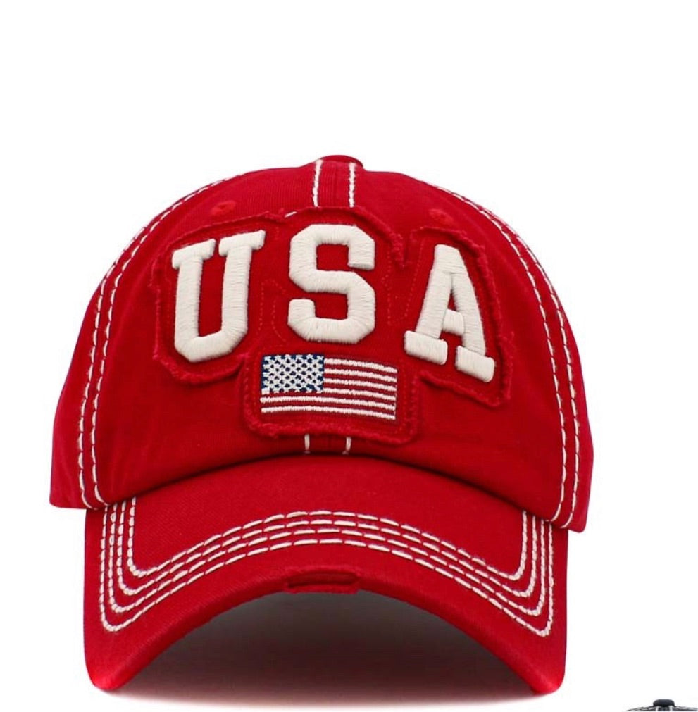 Red USA baseball cap