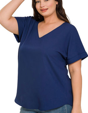 Curvy navy v-neck top