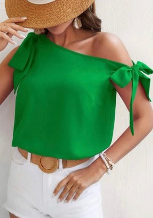 Green top with bow tie sleeves