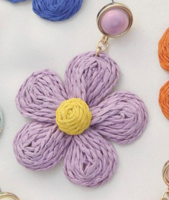 Purple and gold flower thread earring