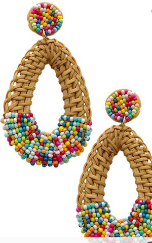 Teardrop braided rattan earrings