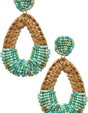 Teardrop braided rattan earrings