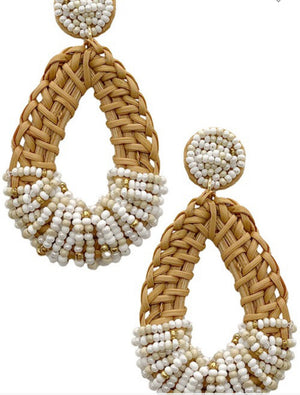 Teardrop braided rattan earrings